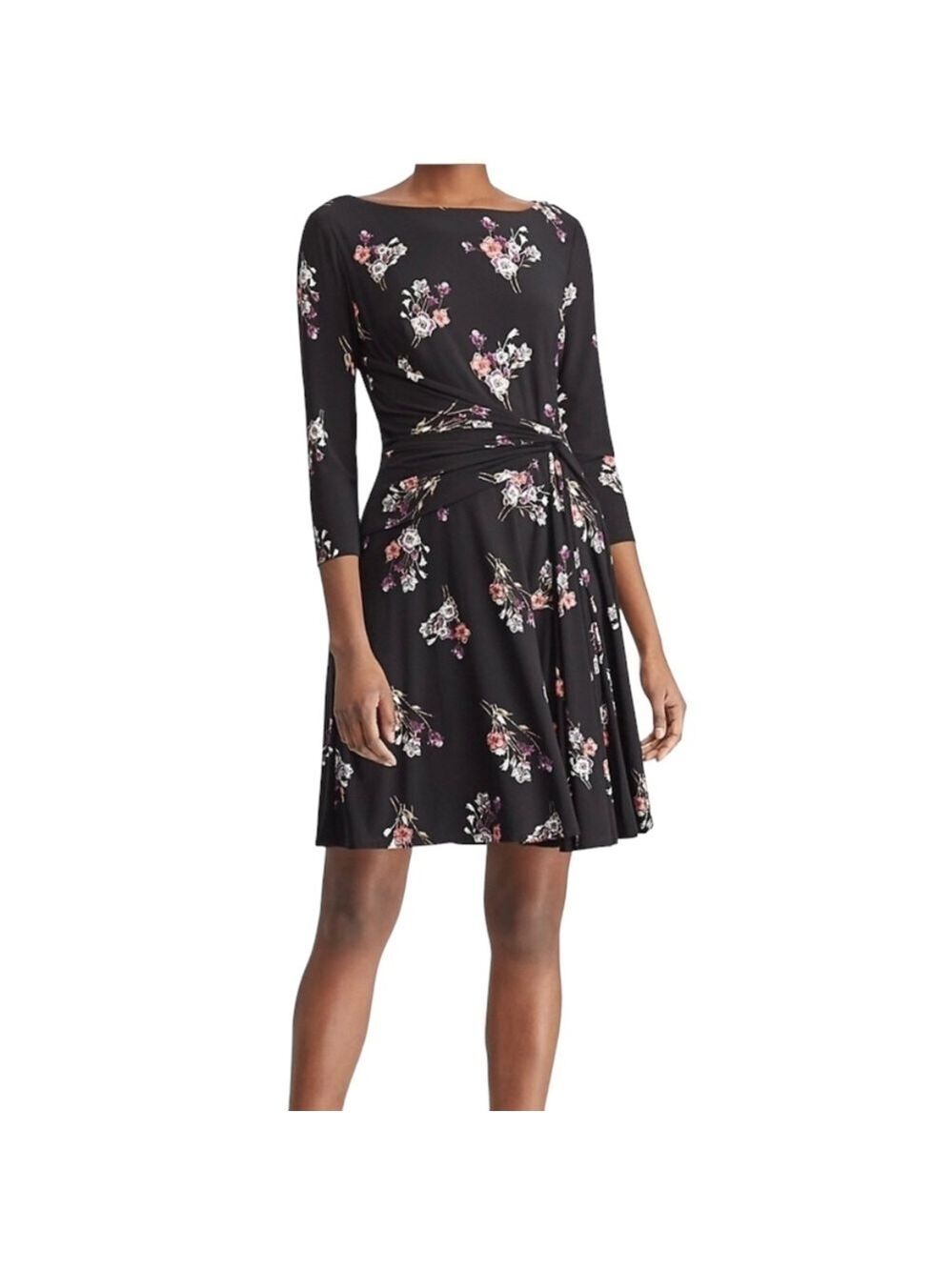 NWOT Chaps Floral Black/Red/Pink Women's 3/4 Sleeves Midi Dress Size L